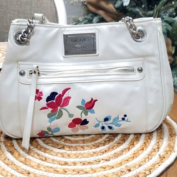 Nicole Miller While Floral Embroidered Shoulder Bag - Picture 1 of 12